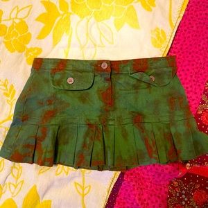 AZIZ mini pleated camo dye skirt ARMY green NWOT